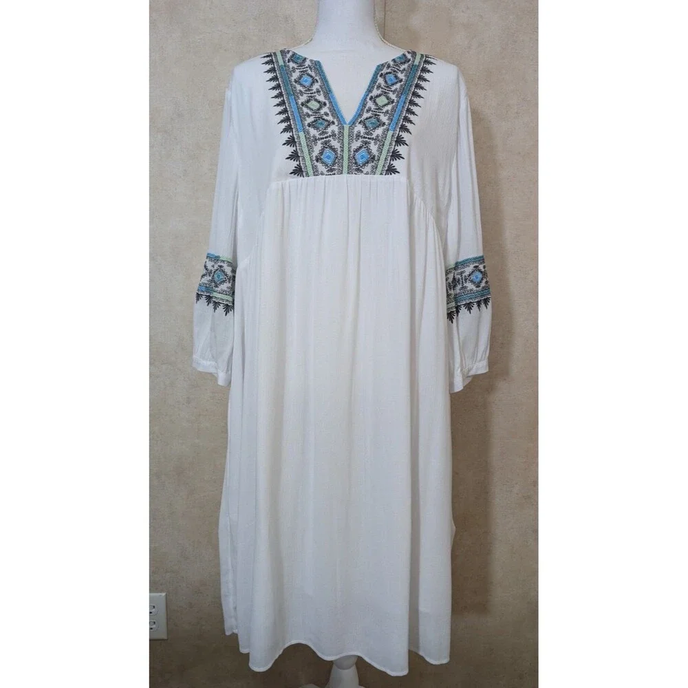 Soft Surroundings Dress Women's XL Daisha Gauze White Embroidery Boho Preppy - Picture 2 of 11